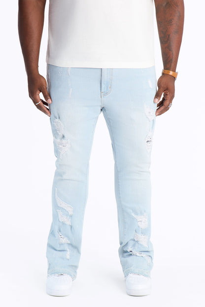 Cuff Me Stacked Skinny Flared Jeans - Light Blue Wash - image 1