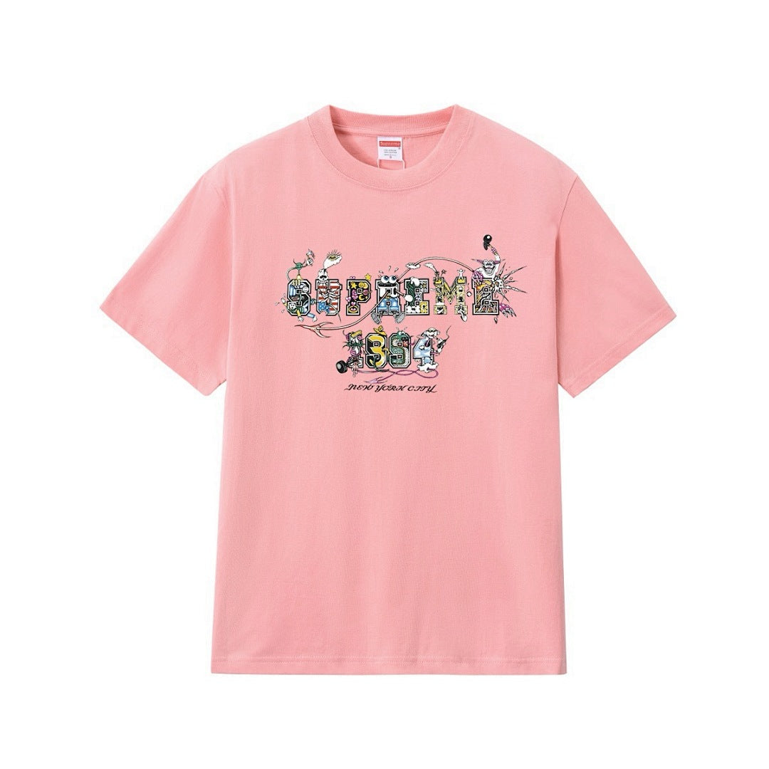 款号M198P40💰 Sup SS24夏季T恤系列WEEK19 卡通logo字母印花纯棉圆领短袖体恤 宽松版型 采用260克精梳棉双纱 从面料到辅料全部三标齐全跟足ZP 进口松井公司浆料印花绝不开 - view 1