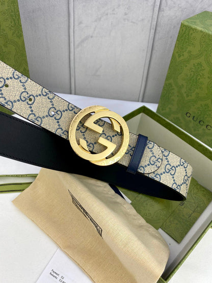 Gucci Men's Reversible Leather Belt | Double G Buckle | Gold & Silver