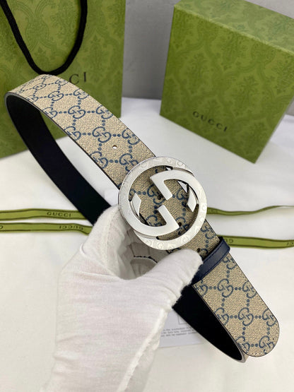 Gucci Men's Reversible Leather Belt | Double G Buckle | Gold & Silver