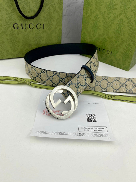 Gucci Men's Reversible Leather Belt | Double G Buckle | Gold & Silver