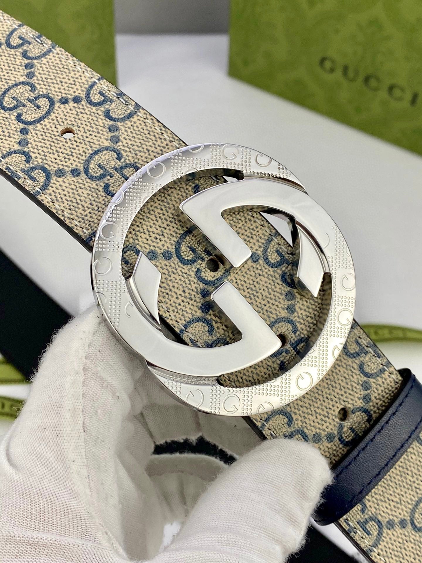 Gucci Men's Reversible Leather Belt | Double G Buckle | Gold & Silver