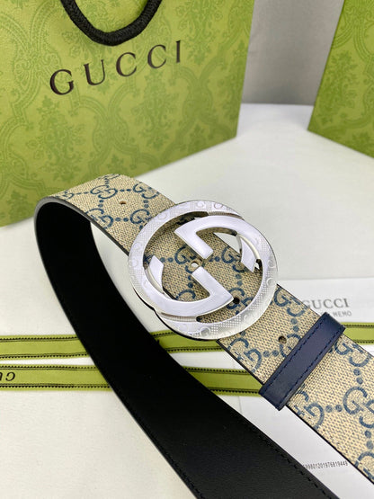 Gucci Men's Reversible Leather Belt | Double G Buckle | Gold & Silver