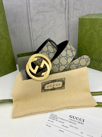 Gucci Men's Reversible Leather Belt | Double G Buckle | Gold & Silver