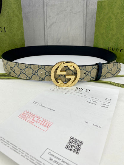 Gucci Men's Reversible Leather Belt | Double G Buckle | Gold & Silver