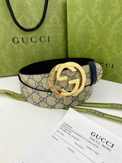 Gucci Men's Reversible Leather Belt | Double G Buckle | Gold & Silver