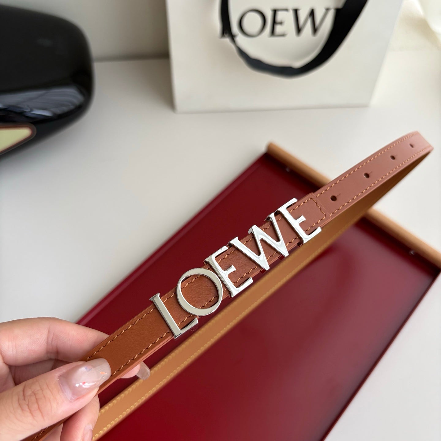 Women's Loewe Leather Belt | Anagram Gold Buckle | Dress & Casual